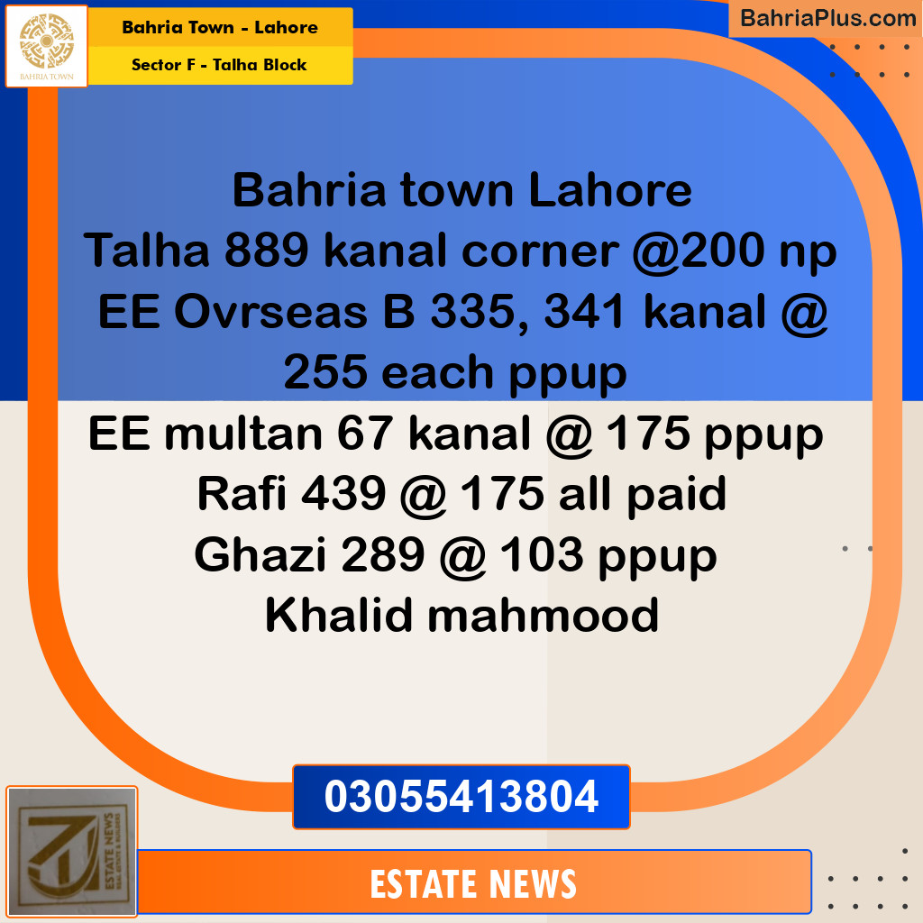 Residential Plot for Sale in Sector F - Talha Block - Bahria Town, Lahore - (BP-189920)