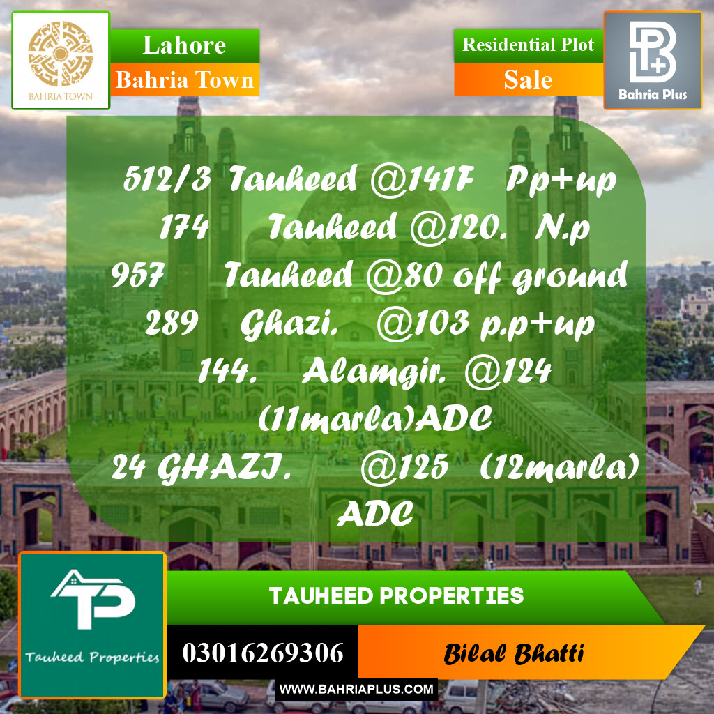 Residential Plot for Sale in Bahria Town, Lahore - (BP-189947)