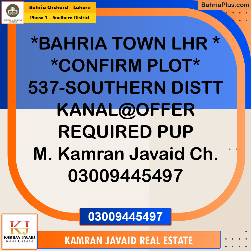 Residential Plot for Sale in Phase 1 - Southern District - Bahria Orchard, Lahore - (BP-189957)