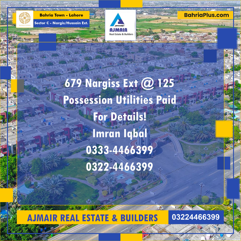 Residential Plot for Sale in Sector C - Nargis/Hussain Ext. - Bahria Town, Lahore - (BP-189972)
