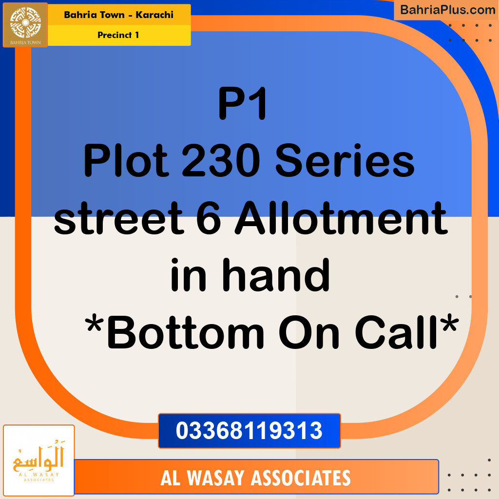 250 Sq. Yards Residential Plot for Sale in Precinct 1 -  Bahria Town, Karachi - (BP-189976)