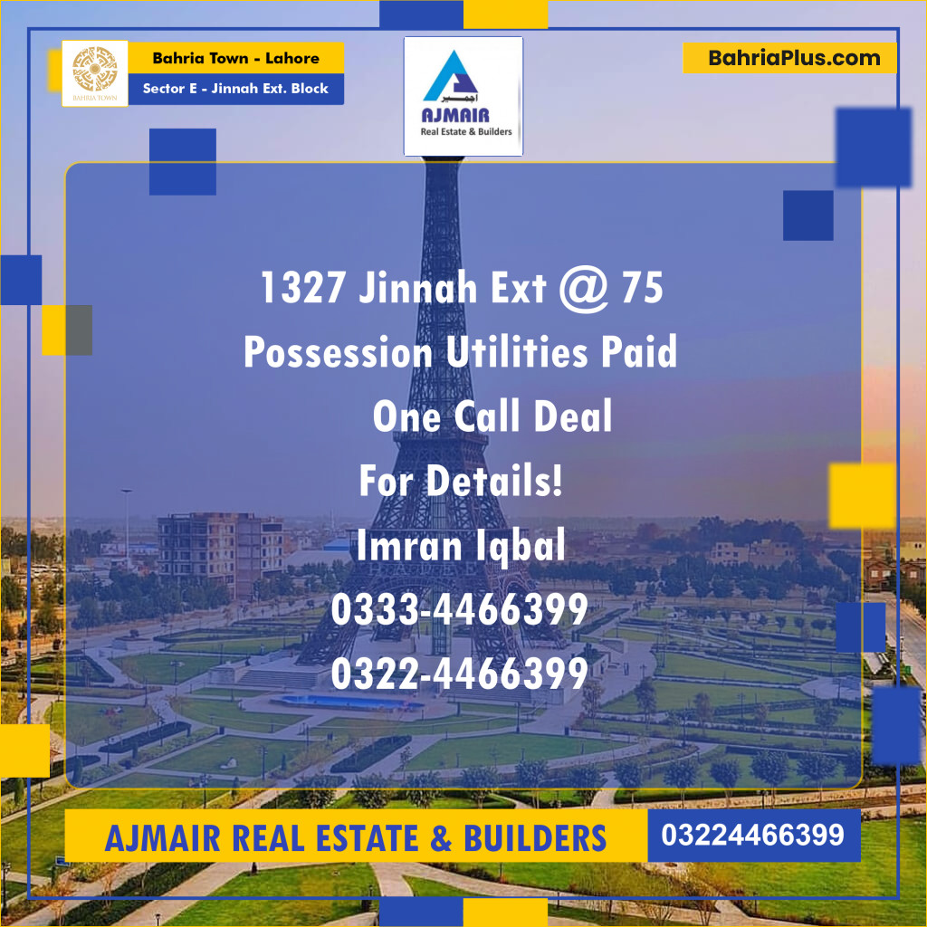 Residential Plot for Sale in Sector E - Jinnah Ext. Block -  Bahria Town, Lahore - (BP-189978)