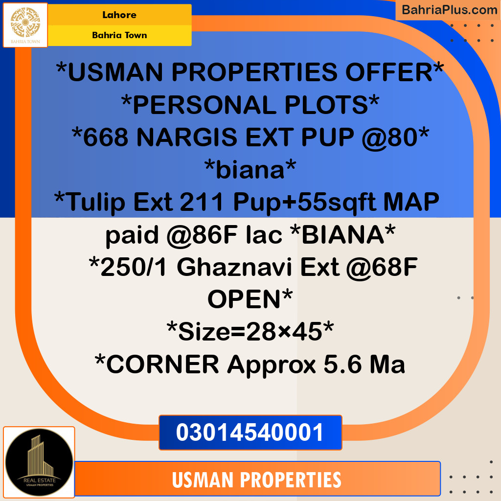 Residential Plot for Sale in Bahria Town, Lahore - (BP-189994)