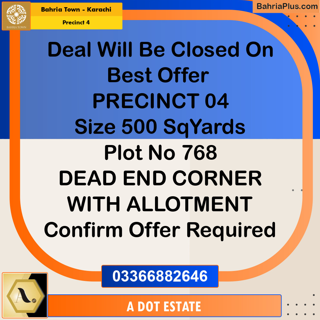 500 Sq. Yards Residential Plot for Sale in Precinct 4 -  Bahria Town, Karachi - (BP-190019)