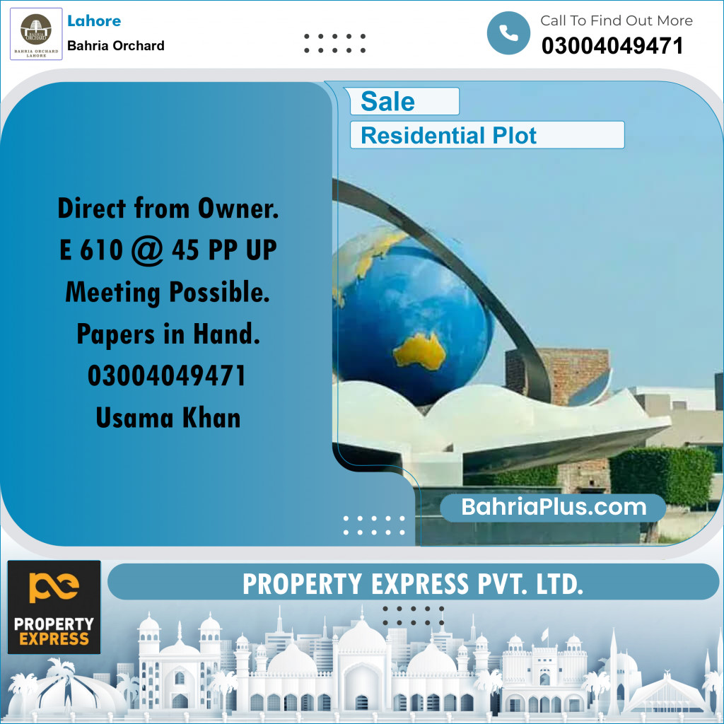 Residential Plot for Sale in Bahria Orchard, Lahore - (BP-190063)