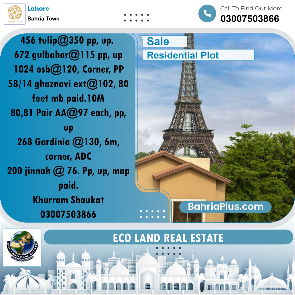 Residential Plot for Sale in Bahria Town, Lahore - (BP-190085)