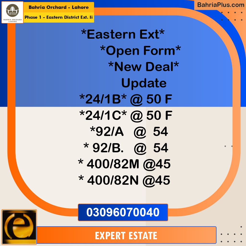 Residential Plot for Sale in Phase 1 - Eastern District Ext. II -  Bahria Orchard, Lahore - (BP-190106)