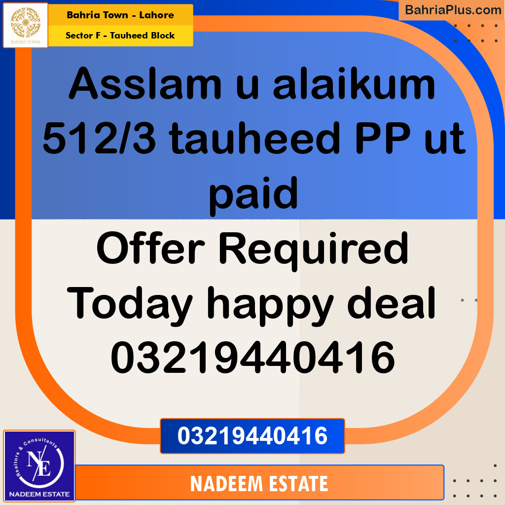 Residential Plot for Sale in Sector F - Tauheed Block -  Bahria Town, Lahore - (BP-190112)
