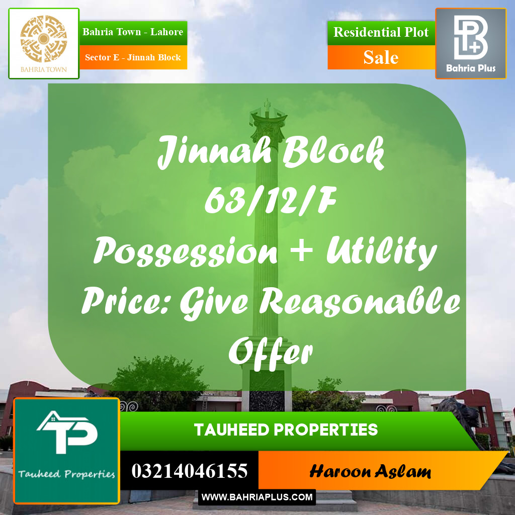 Residential Plot for Sale in Sector E - Jinnah Block -  Bahria Town, Lahore - (BP-190137)
