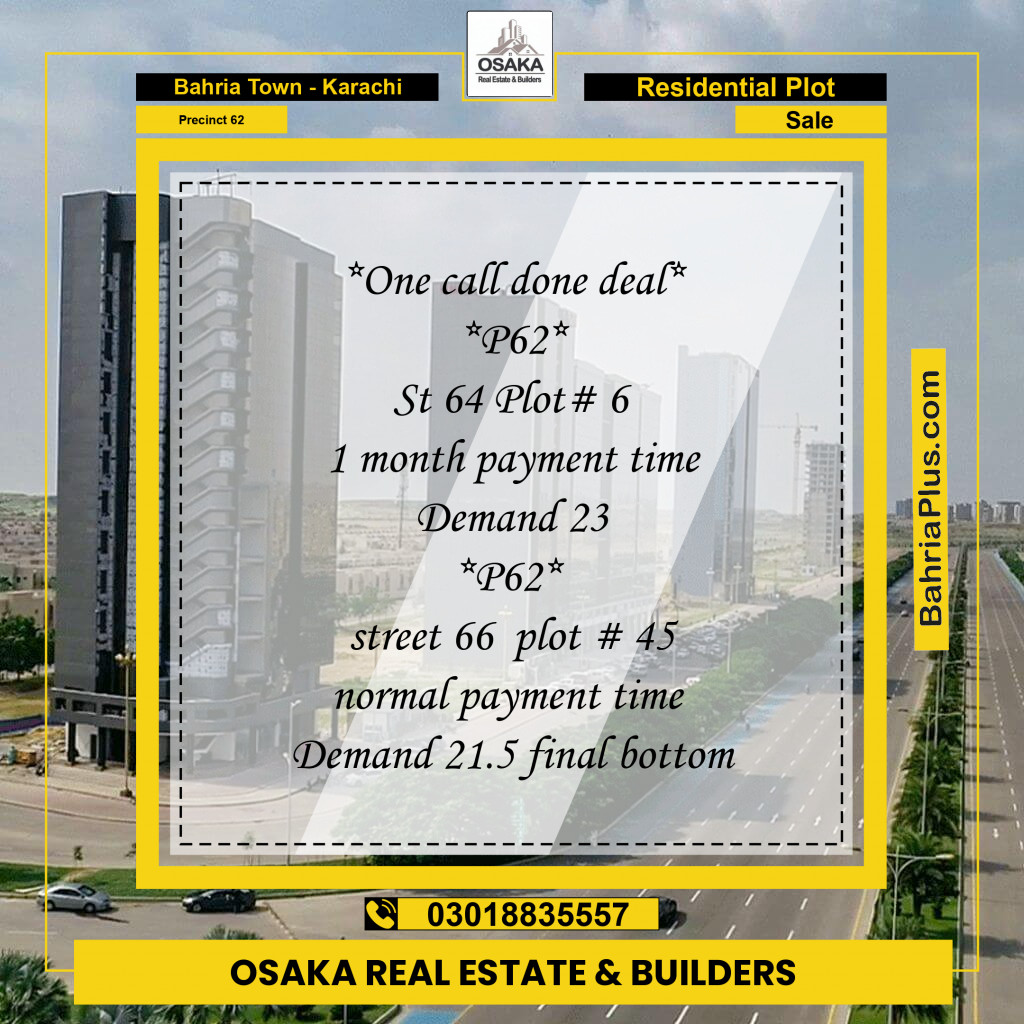 Residential Plot for Sale in Precinct 62 -  Bahria Town, Karachi - (BP-190148)