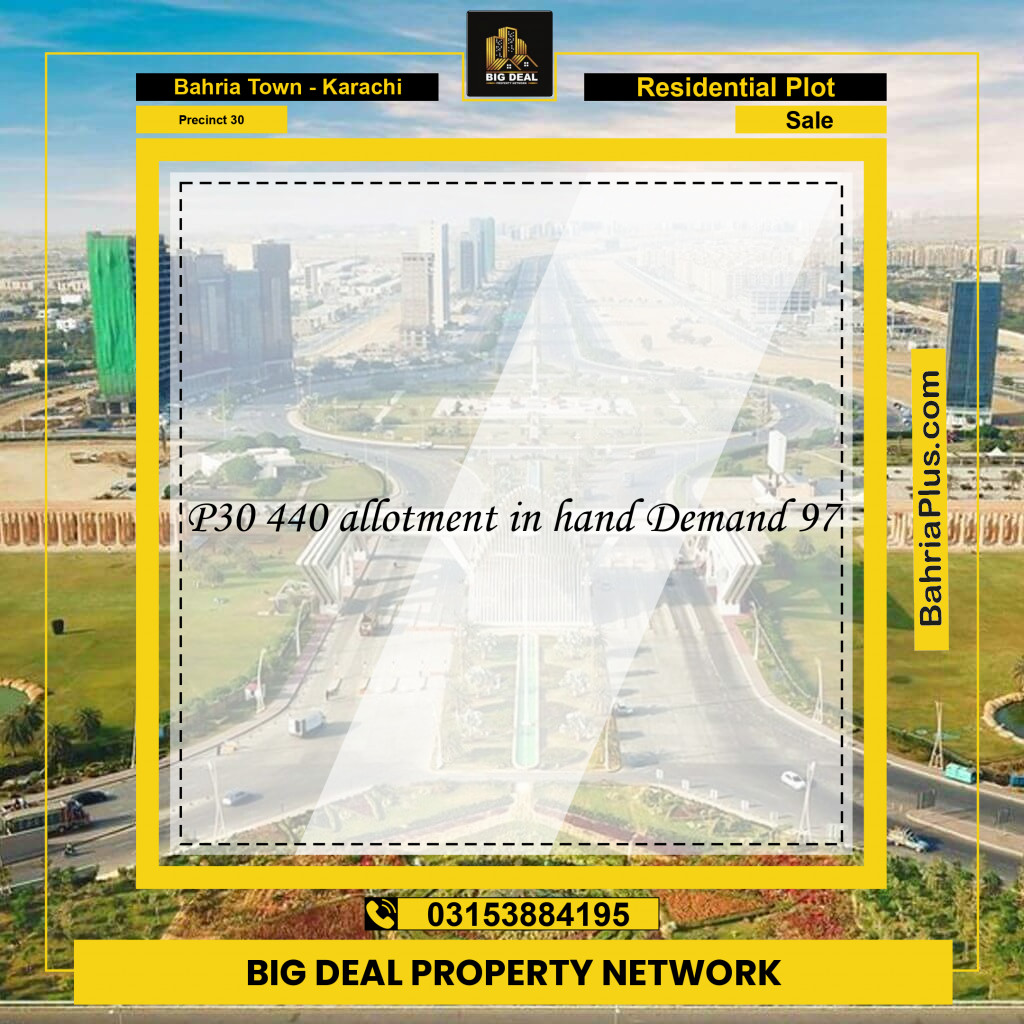 250 Sq. Yards Residential Plot for Sale in Precinct 30 -  Bahria Town, Karachi - (BP-190164)
