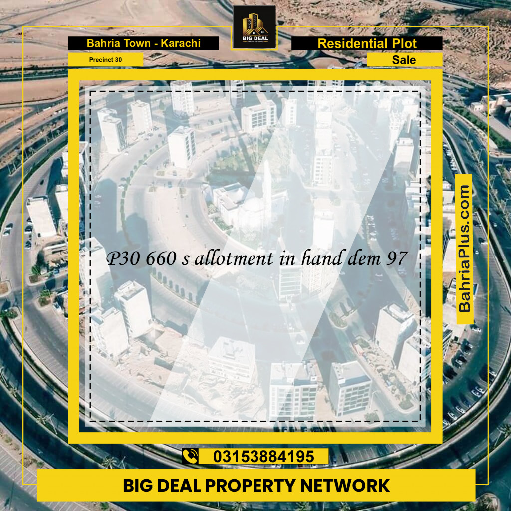 250 Sq. Yards Residential Plot for Sale in Precinct 30 -  Bahria Town, Karachi - (BP-190166)