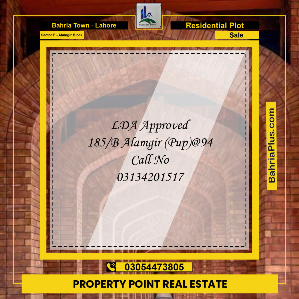 Residential Plot for Sale in Sector F - Alamgir Block - Bahria Town, Lahore - (BP-190171)