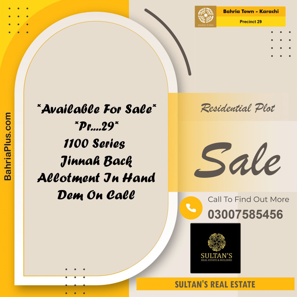 500 Sq. Yards Residential Plot for Sale in Precinct 29 -  Bahria Town, Karachi - (BP-190208)