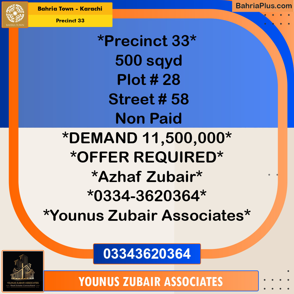 Residential Plot for Sale in Precinct 33 -  Bahria Town, Karachi - (BP-190226)