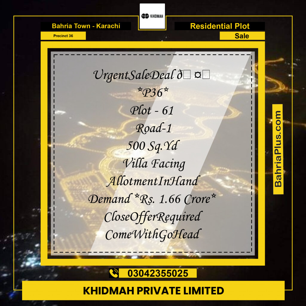 Residential Plot for Sale in Precinct 36 - Bahria Town, Karachi - (BP-190228)