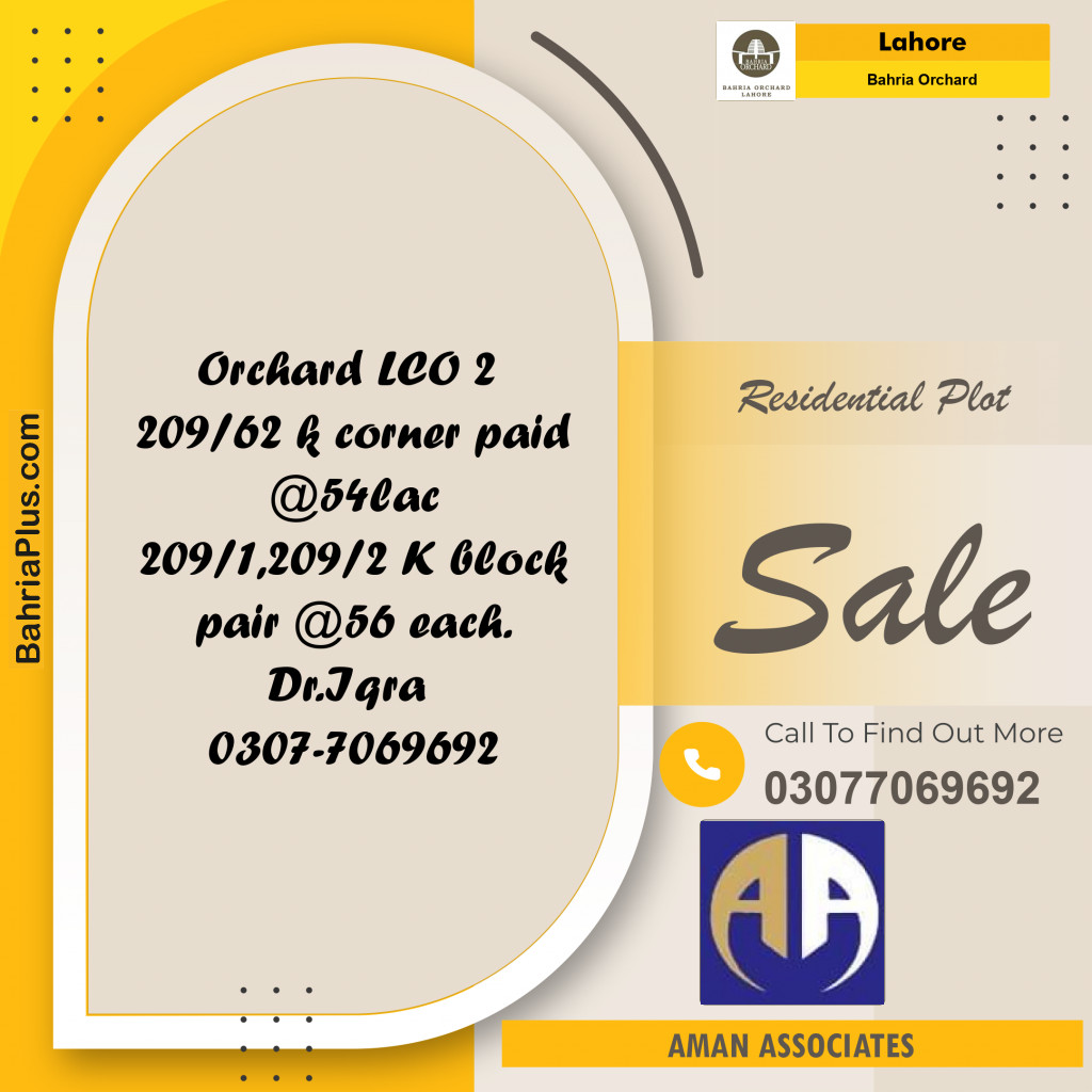 Residential Plot for Sale in Bahria Orchard, Lahore - (BP-190235)