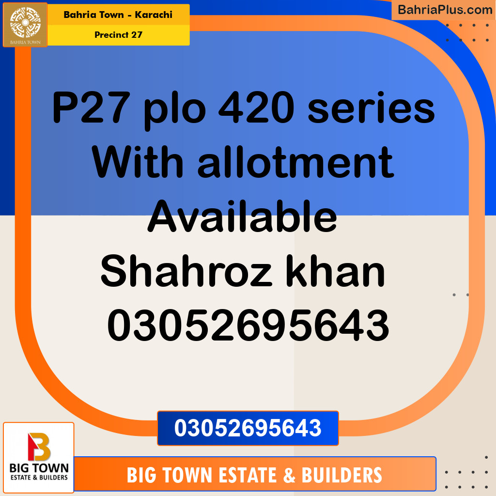 Residential Plot for Sale in Precinct 27 -  Bahria Town, Karachi - (BP-190251)