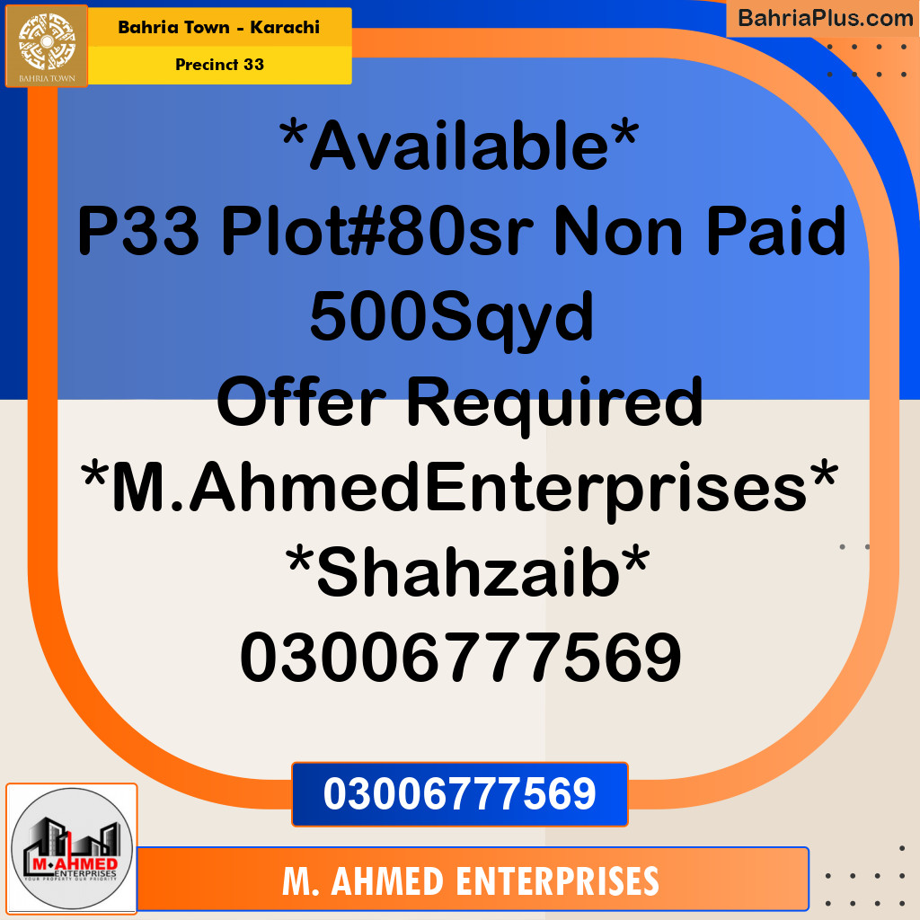 Residential Plot for Sale in Precinct 33 -  Bahria Town, Karachi - (BP-190253)