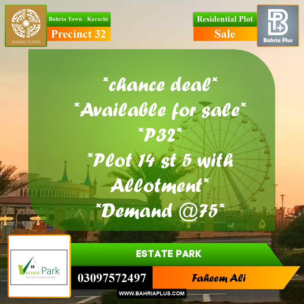 250 Sq. Yards Residential Plot for Sale in Precinct 32 -  Bahria Town, Karachi - (BP-190262)