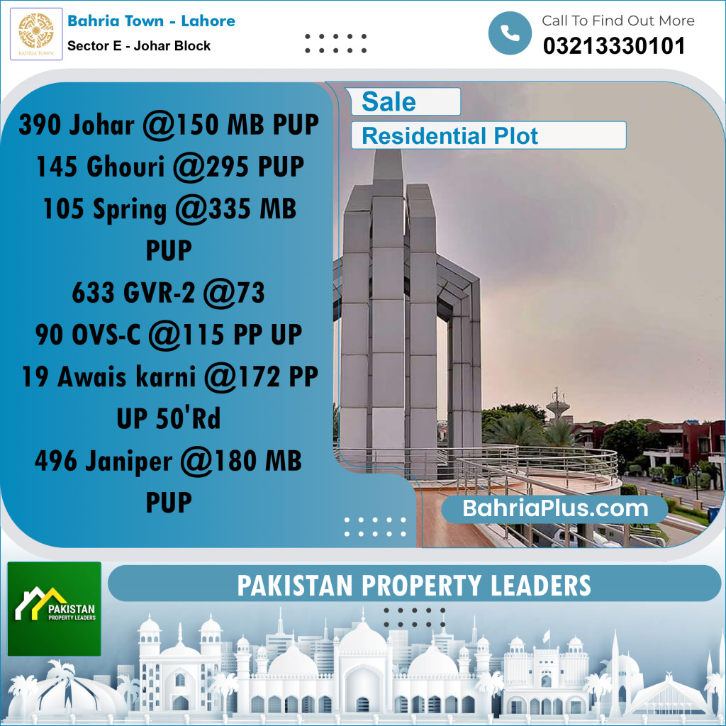 Residential Plot for Sale in Sector E - Johar Block -  Bahria Town, Lahore - (BP-190296)