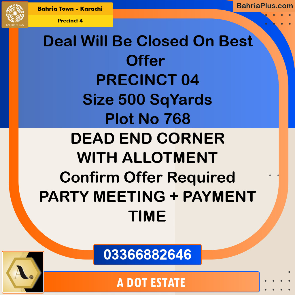 500 Sq. Yards Residential Plot for Sale in Precinct 4 -  Bahria Town, Karachi - (BP-190320)