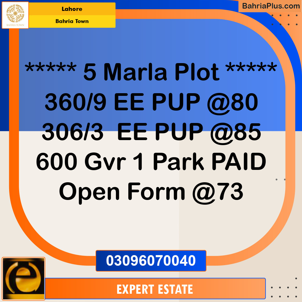 Residential Plot for Sale in Bahria Town, Lahore - (BP-190335)