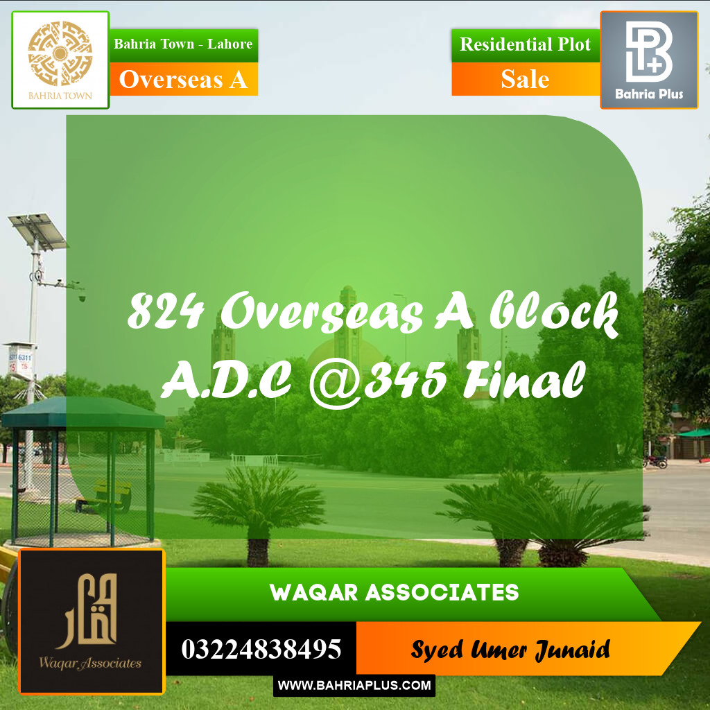 Residential Plot for Sale in Overseas A -  Bahria Town, Lahore - (BP-190368)