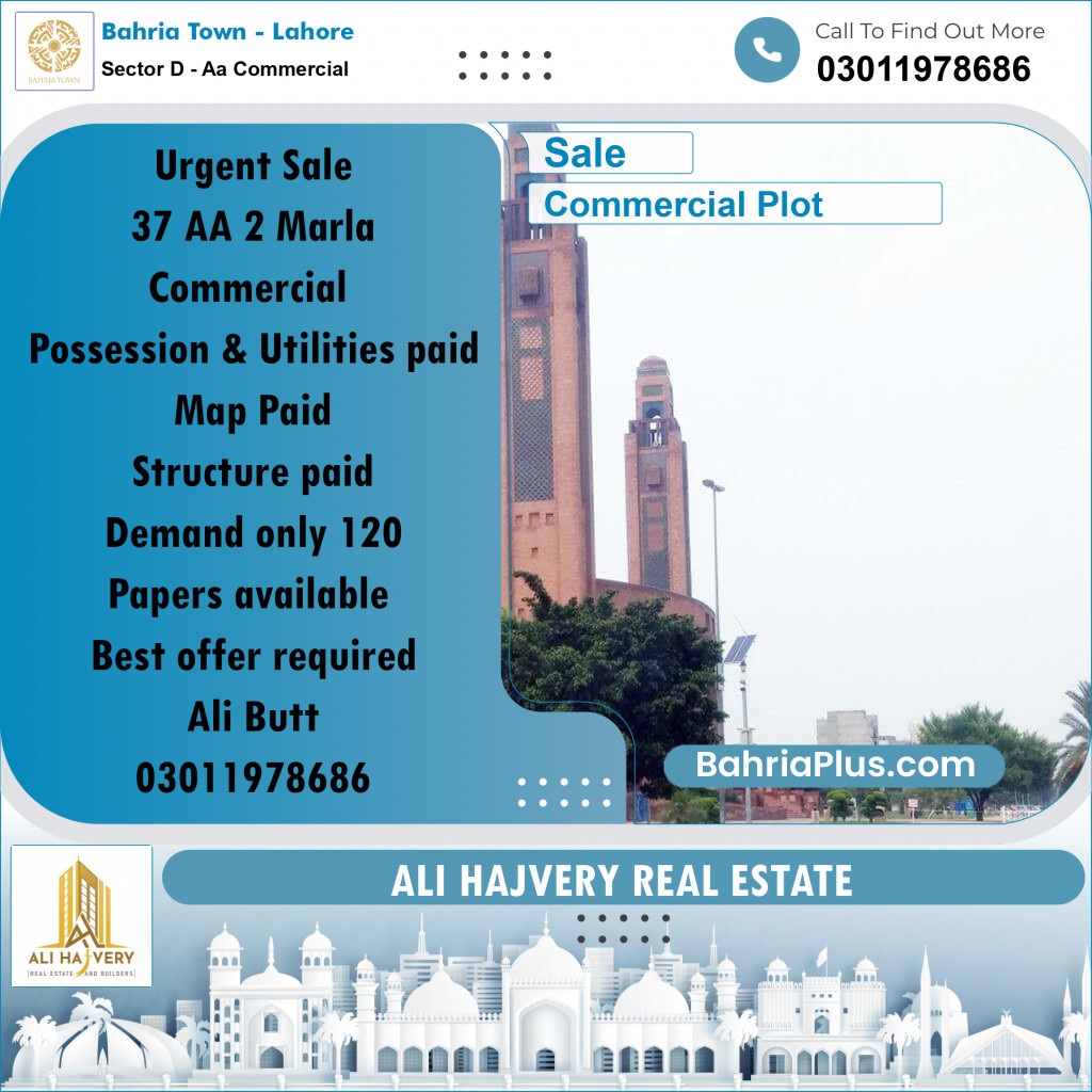 Commercial Plot for Sale in Sector D - AA Commercial -  Bahria Town, Lahore - (BP-190384)