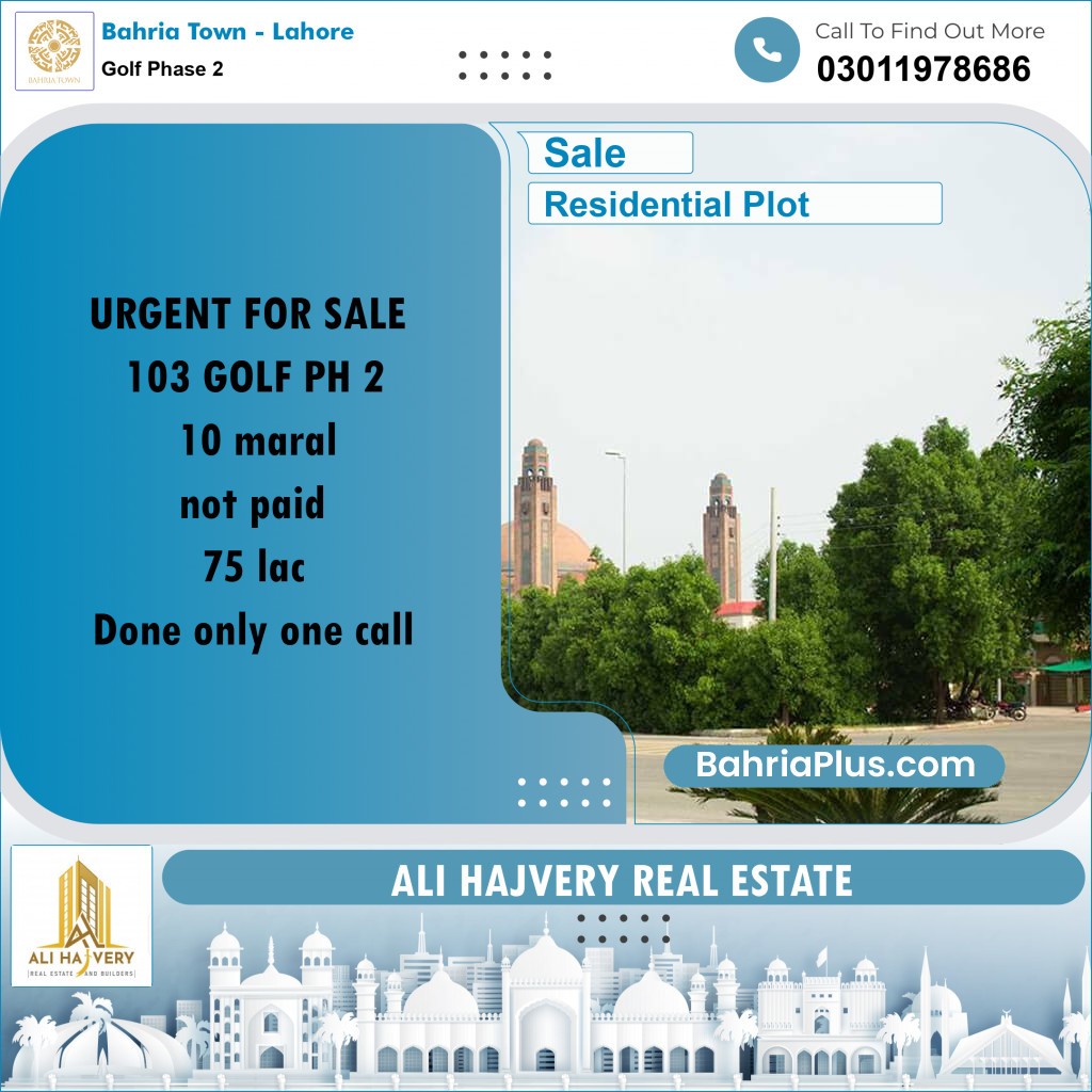Residential Plot for Sale in Golf Phase 2 -  Bahria Town, Lahore - (BP-190386)