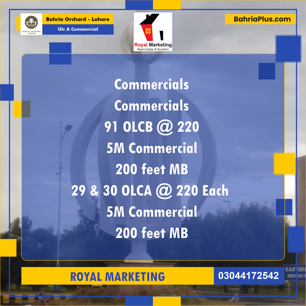 Commercial Plot for Sale in OLC A Commercial - Bahria Orchard, Lahore - (BP-190413)