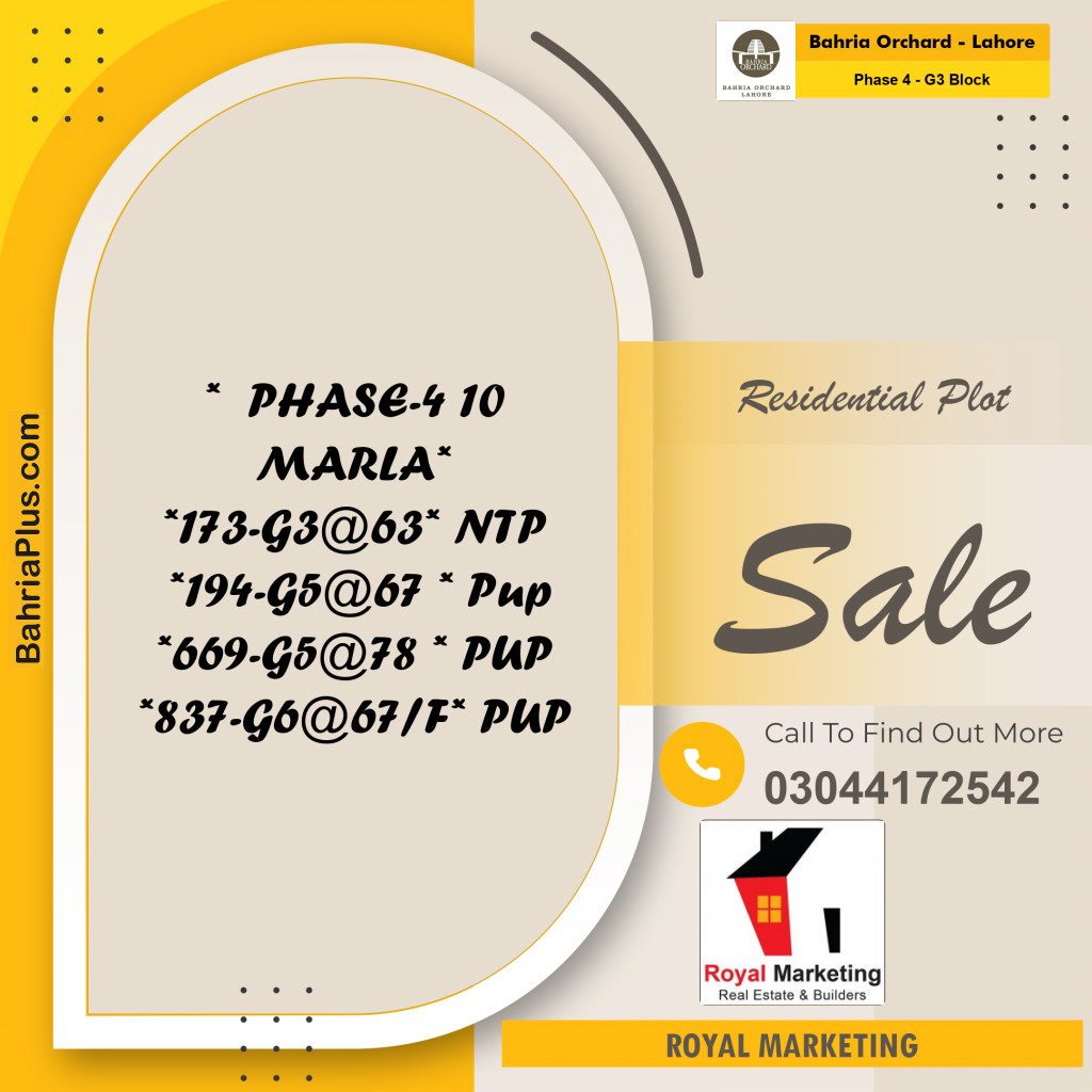 Residential Plot for Sale in Phase 4 - G3 Block -  Bahria Orchard, Lahore - (BP-190431)