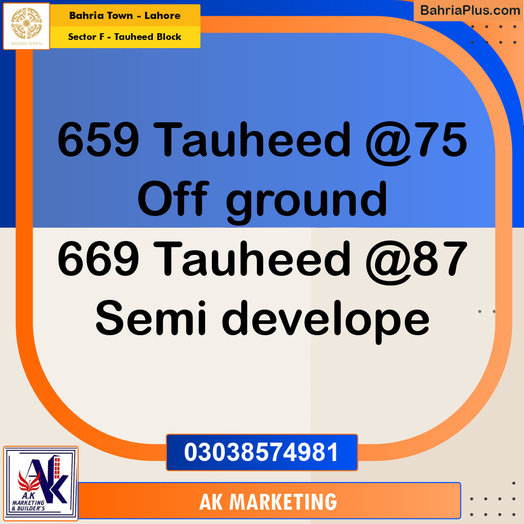 Residential Plot for Sale in Sector F - Tauheed Block -  Bahria Town, Lahore - (BP-190441)