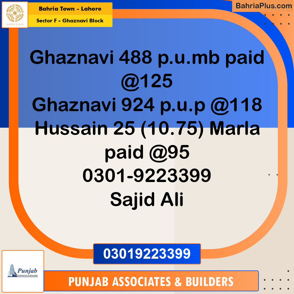 Residential Plot for Sale in Sector F - Ghaznavi Block - Bahria Town, Lahore - (BP-190442)