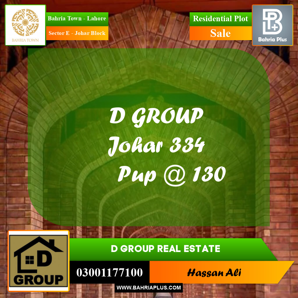 Residential Plot for Sale in Sector E - Johar Block -  Bahria Town, Lahore - (BP-190478)