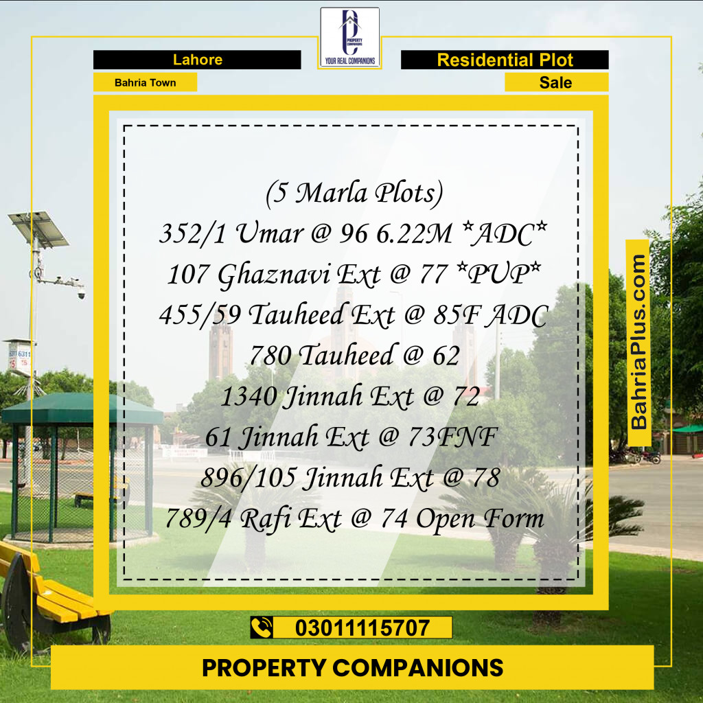 Residential Plot for Sale in Bahria Town, Lahore - (BP-190481)