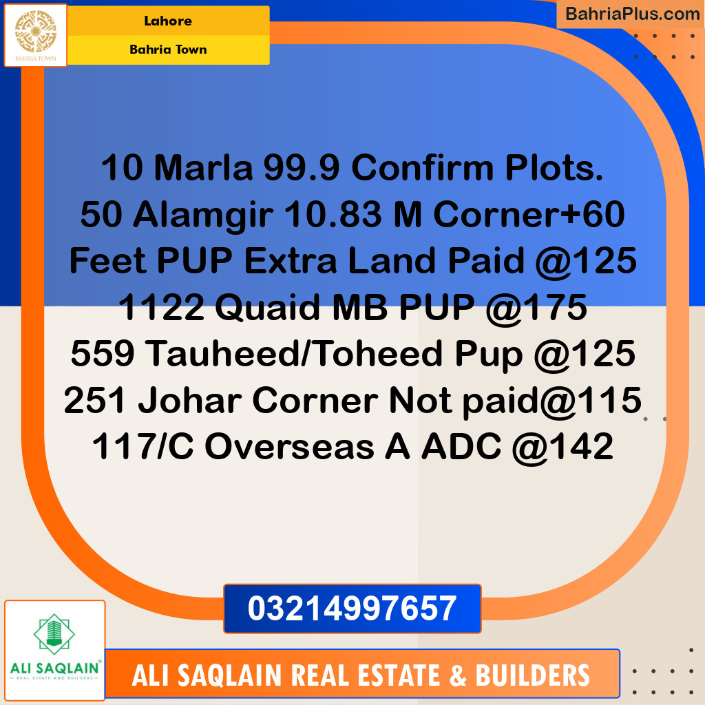 Residential Plot for Sale in Bahria Town, Lahore - (BP-190511)