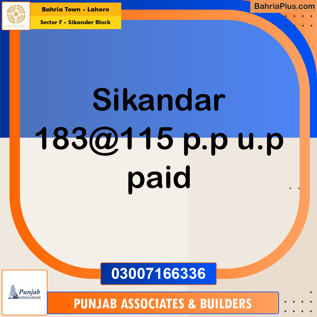 Residential Plot for Sale in Sector F - Sikander Block -  Bahria Town, Lahore - (BP-190516)
