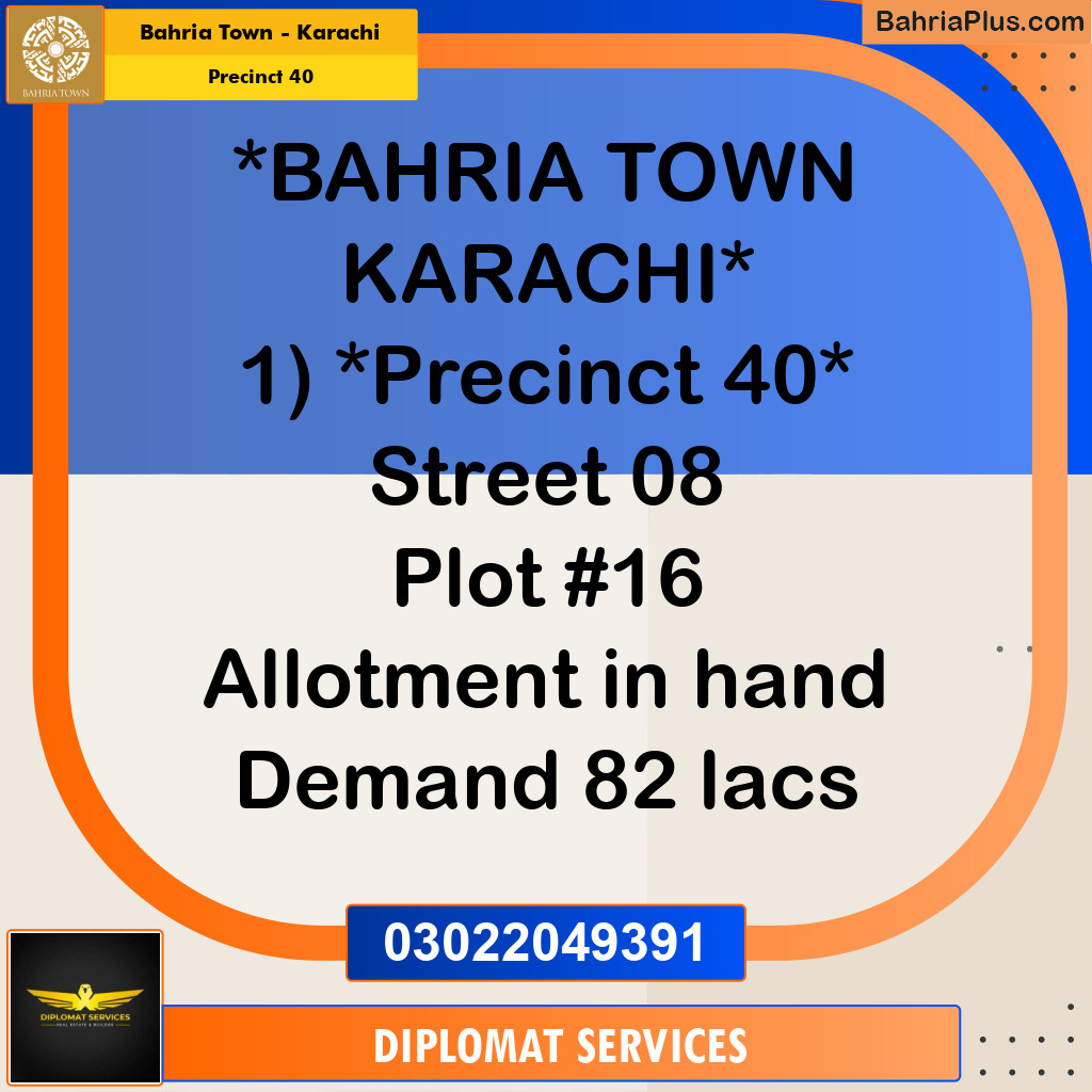 Residential Plot for Sale in Precinct 40 - Bahria Town, Karachi - (BP-190519)