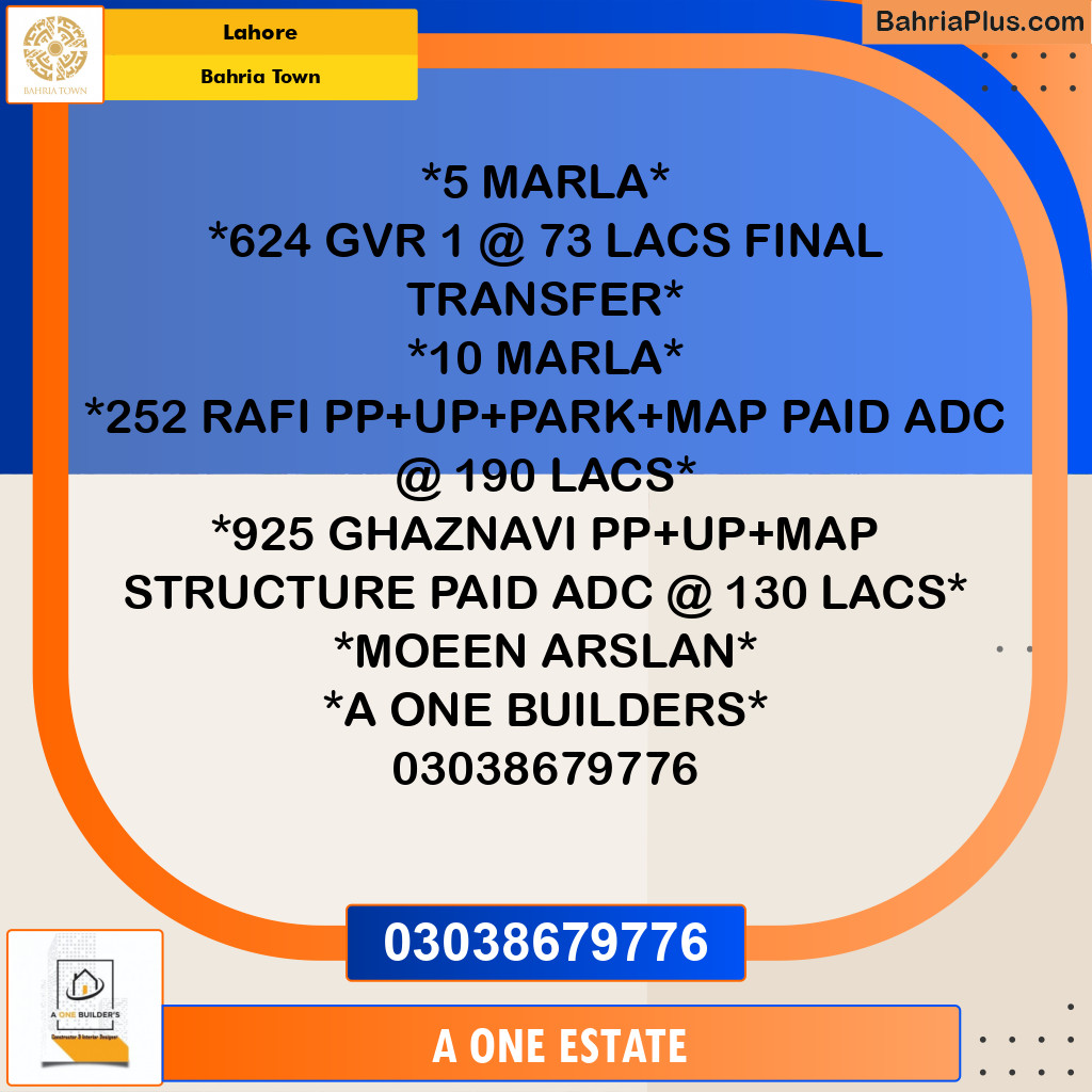 Residential Plot for Sale in Bahria Town, Lahore - (BP-190550)