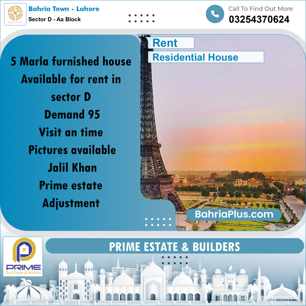 Residential House for Rent in Sector D - AA Block -  Bahria Town, Lahore - (BP-190556)