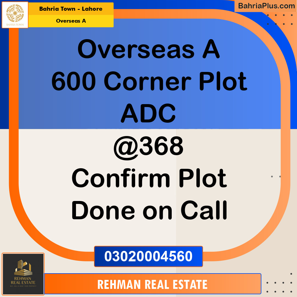 Residential Plot for Sale in Overseas A -  Bahria Town, Lahore - (BP-190561)