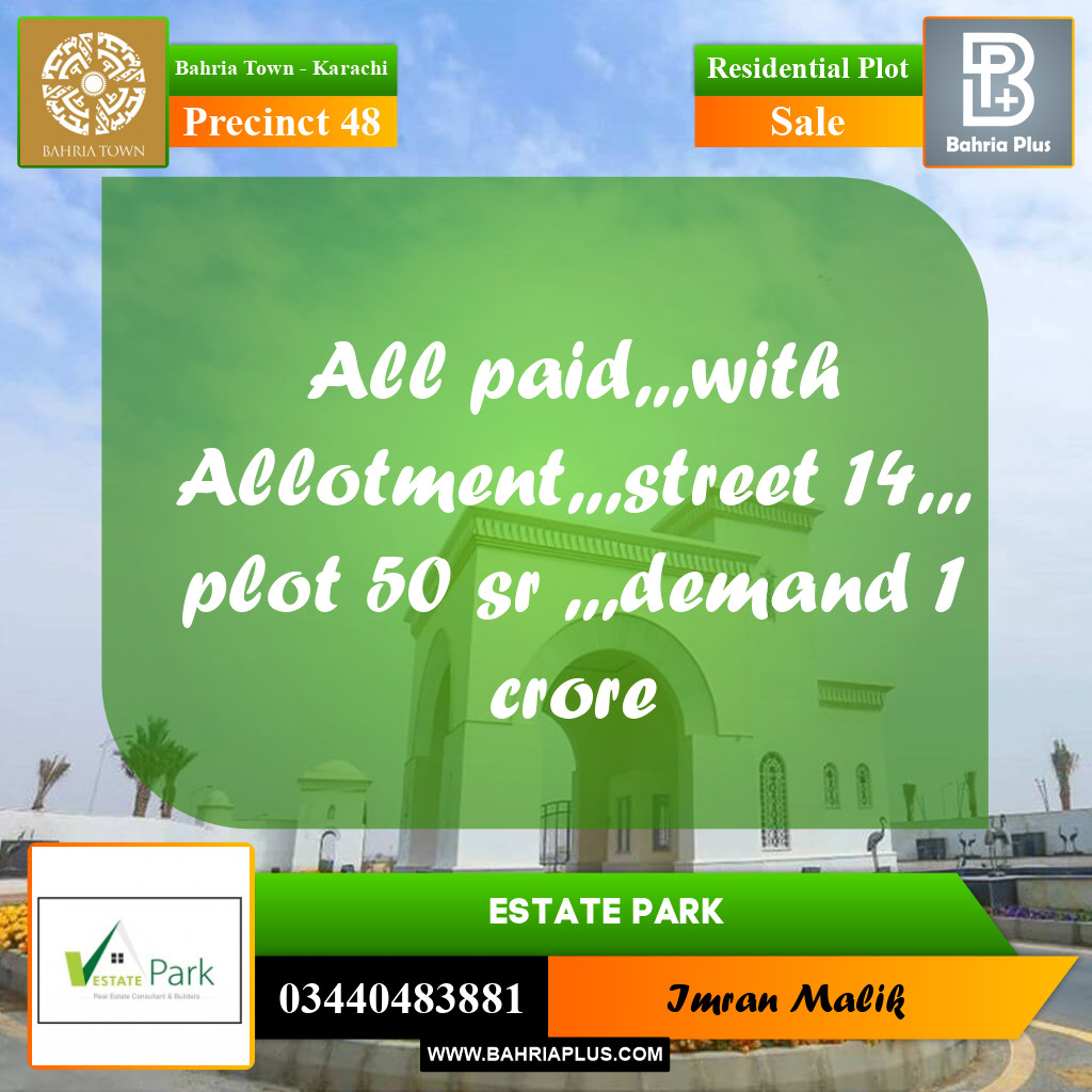 Residential Plot for Sale in Precinct 48 -  Bahria Town, Karachi - (BP-190592)