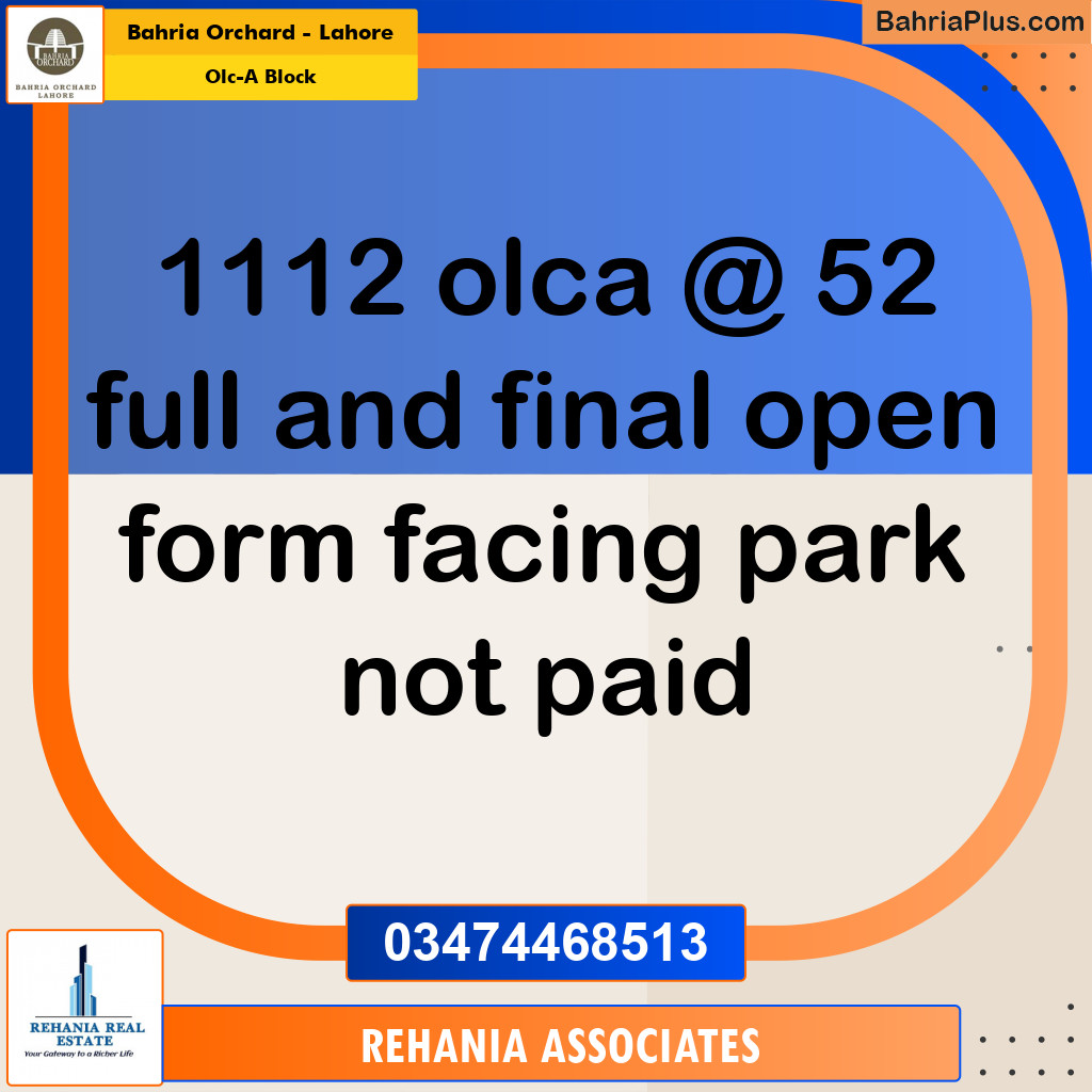 Residential Plot for Sale in OLC-A Block -  Bahria Orchard, Lahore - (BP-190594)