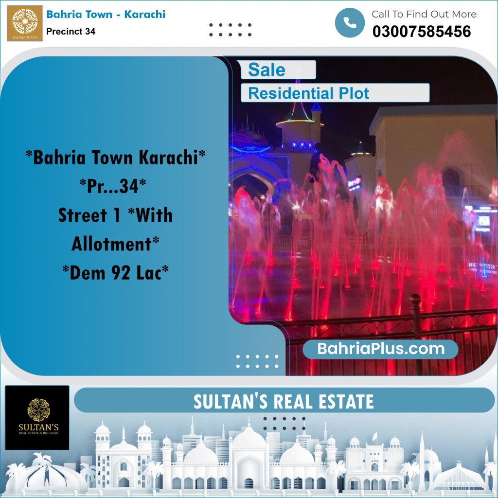 250 Sq. Yards Residential Plot for Sale in Precinct 34 -  Bahria Town, Karachi - (BP-190609)
