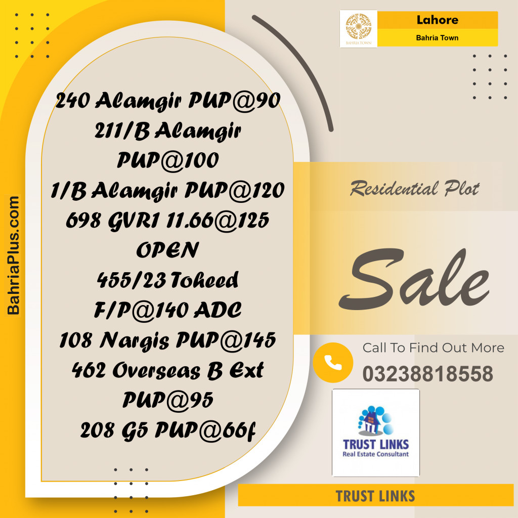Residential Plot for Sale in Bahria Town, Lahore - (BP-190610)