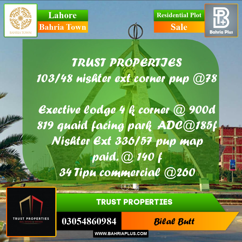 Residential Plot for Sale in Bahria Town, Lahore - (BP-190633)