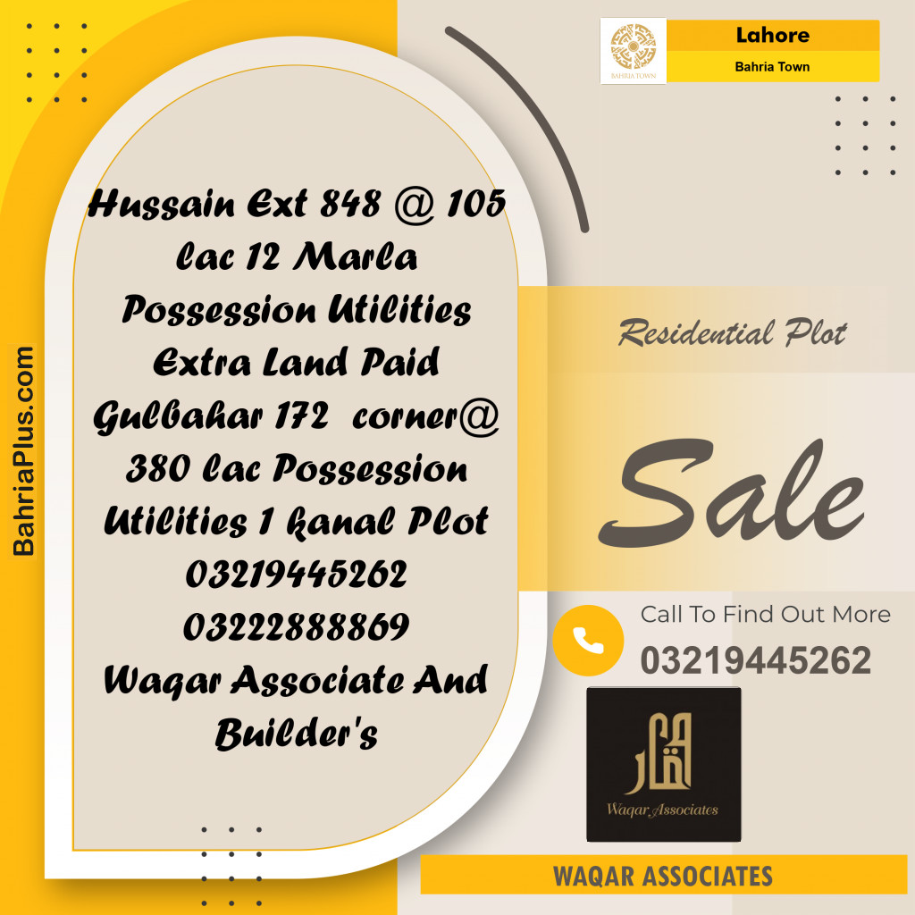 Residential Plot for Sale in Bahria Town, Lahore - (BP-190637)