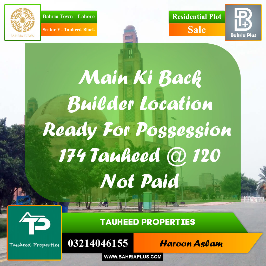 Residential Plot for Sale in Sector F - Tauheed Block -  Bahria Town, Lahore - (BP-190645)