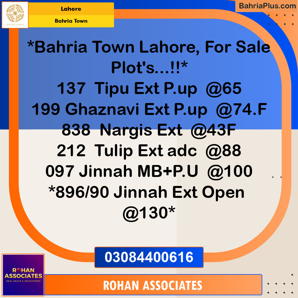 Residential Plot for Sale in Bahria Town, Lahore - (BP-190650)